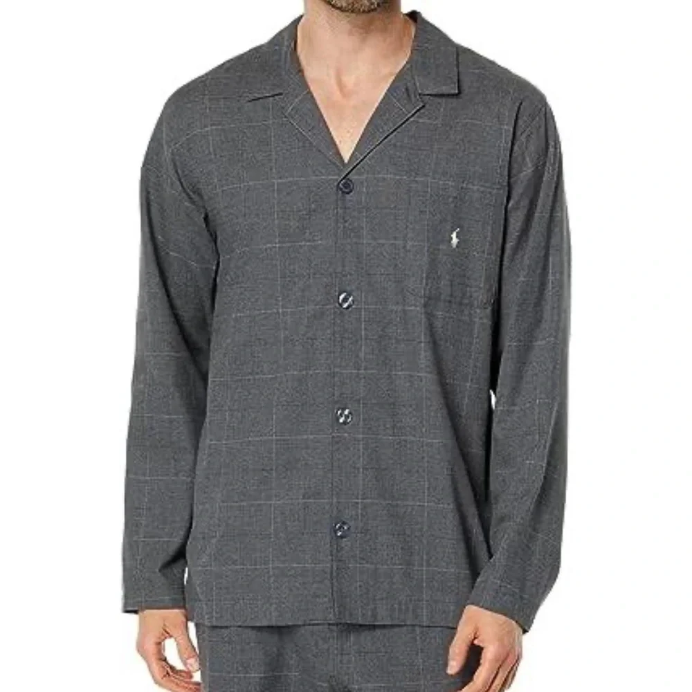 Gray and white striped flannel like pajamas top from POLO Ralph Lauren size m
